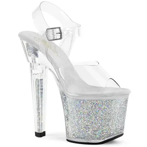 LOVESICK-708SG Pleaser Clear/Silver Multi Iridescent Glitte Sexy Platform Shoes (Pole Dancing Heels)