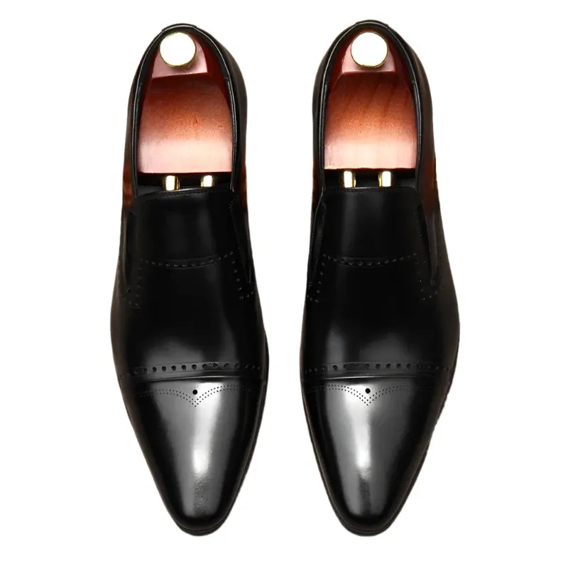 Luxury Men’s Derby Dress Shoes – Genuine Leather Handmade Slip-Ons, Pointed Toe Designer Loafers for Wedding & Business