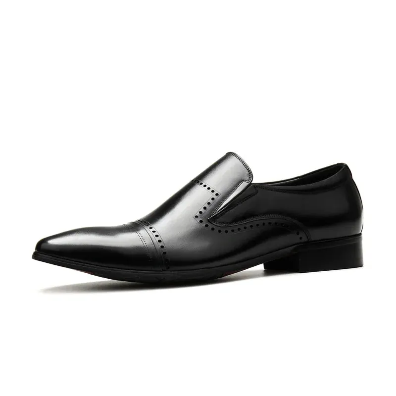 Luxury Men’s Derby Dress Shoes – Genuine Leather Handmade Slip-Ons, Pointed Toe Designer Loafers for Wedding & Business