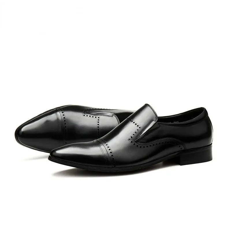 Luxury Men’s Derby Dress Shoes – Genuine Leather Handmade Slip-Ons, Pointed Toe Designer Loafers for Wedding & Business