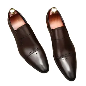 Luxury Men’s Derby Dress Shoes – Genuine Leather Handmade Slip-Ons, Pointed Toe Designer Loafers for Wedding & Business