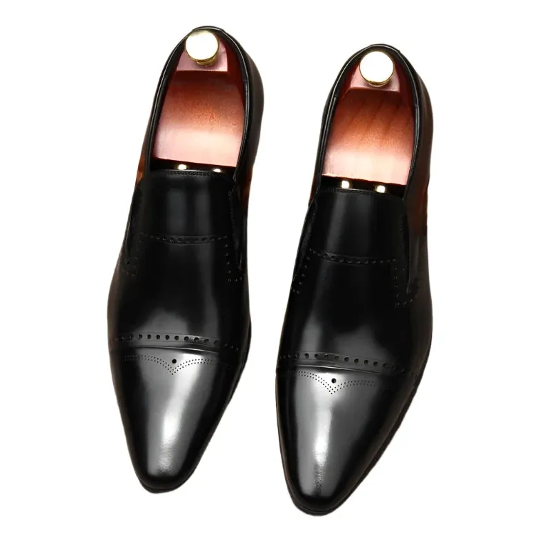 Luxury Men’s Derby Dress Shoes – Genuine Leather Handmade Slip-Ons, Pointed Toe Designer Loafers for Wedding & Business