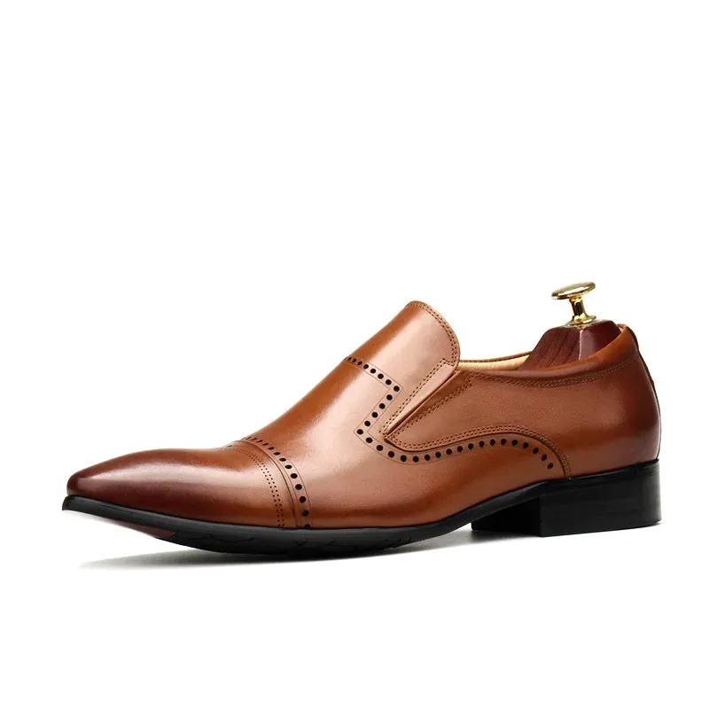 Luxury Men’s Derby Dress Shoes – Genuine Leather Handmade Slip-Ons, Pointed Toe Designer Loafers for Wedding & Business