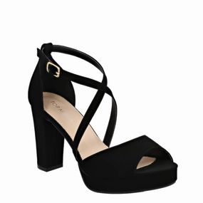 Cross Strap Glt Platform Heel Sandal (BLACK) Metro Look Comfort Padding