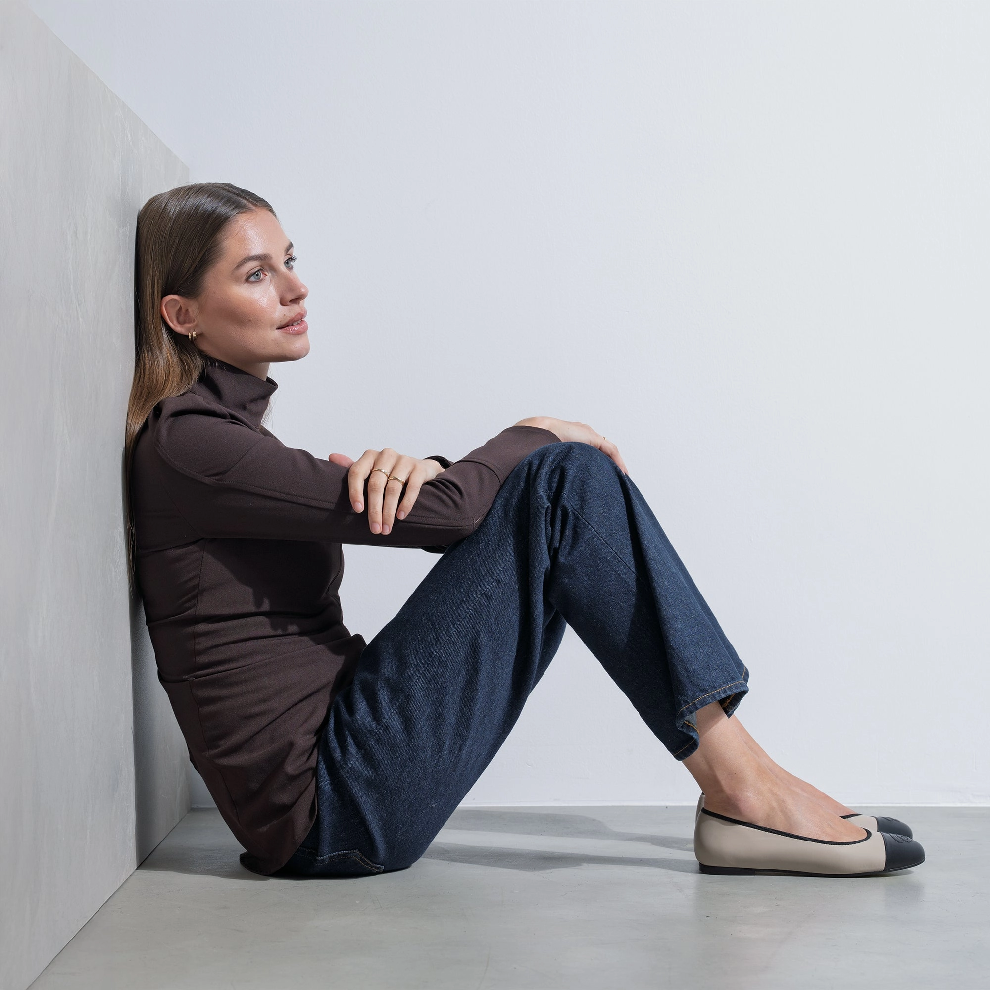 Vendo?me Ynes taupe calfskin leather ballerinas snowy - weather