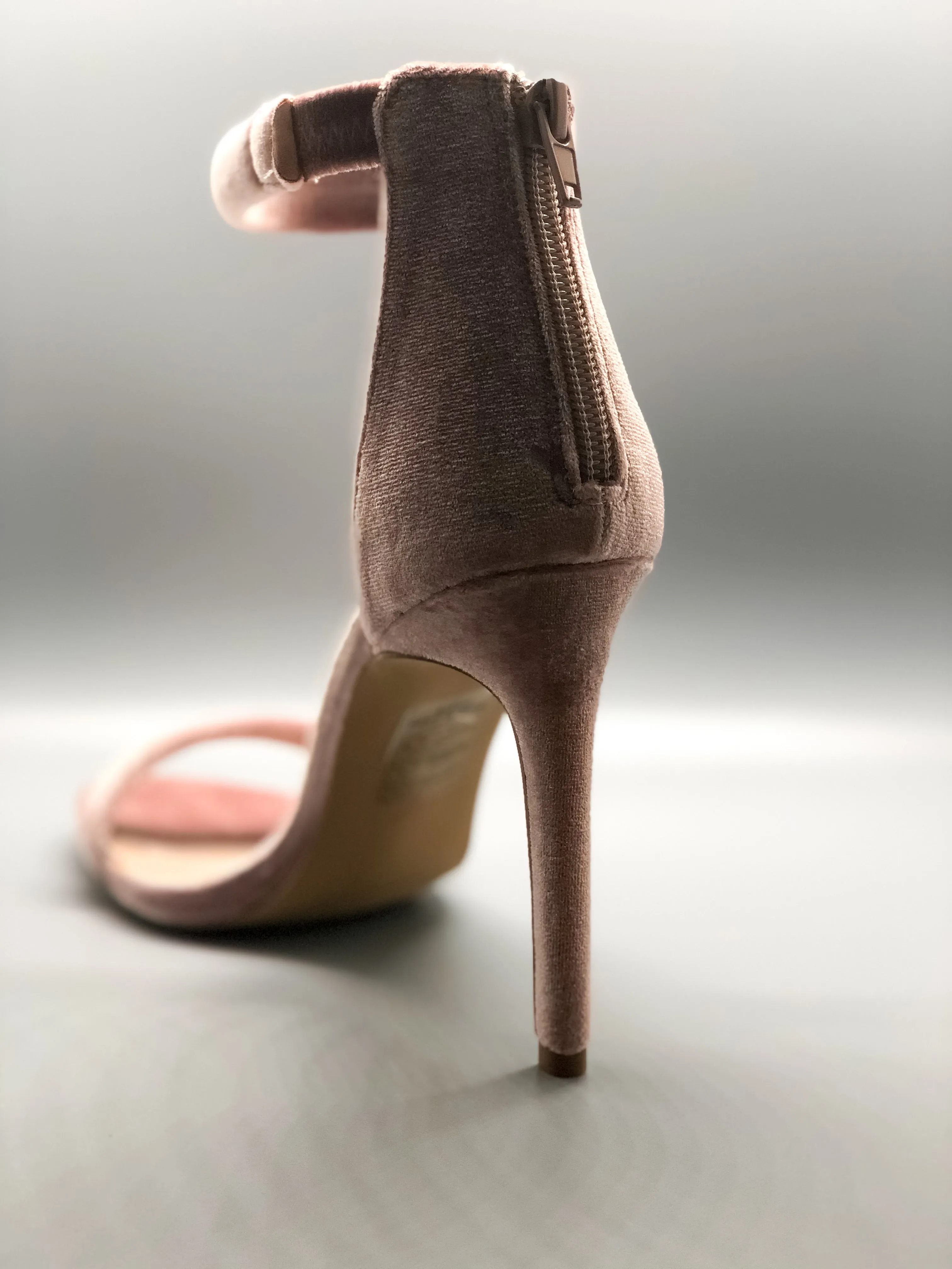Mauve Velvet Single Sole Ankle Strap Heels