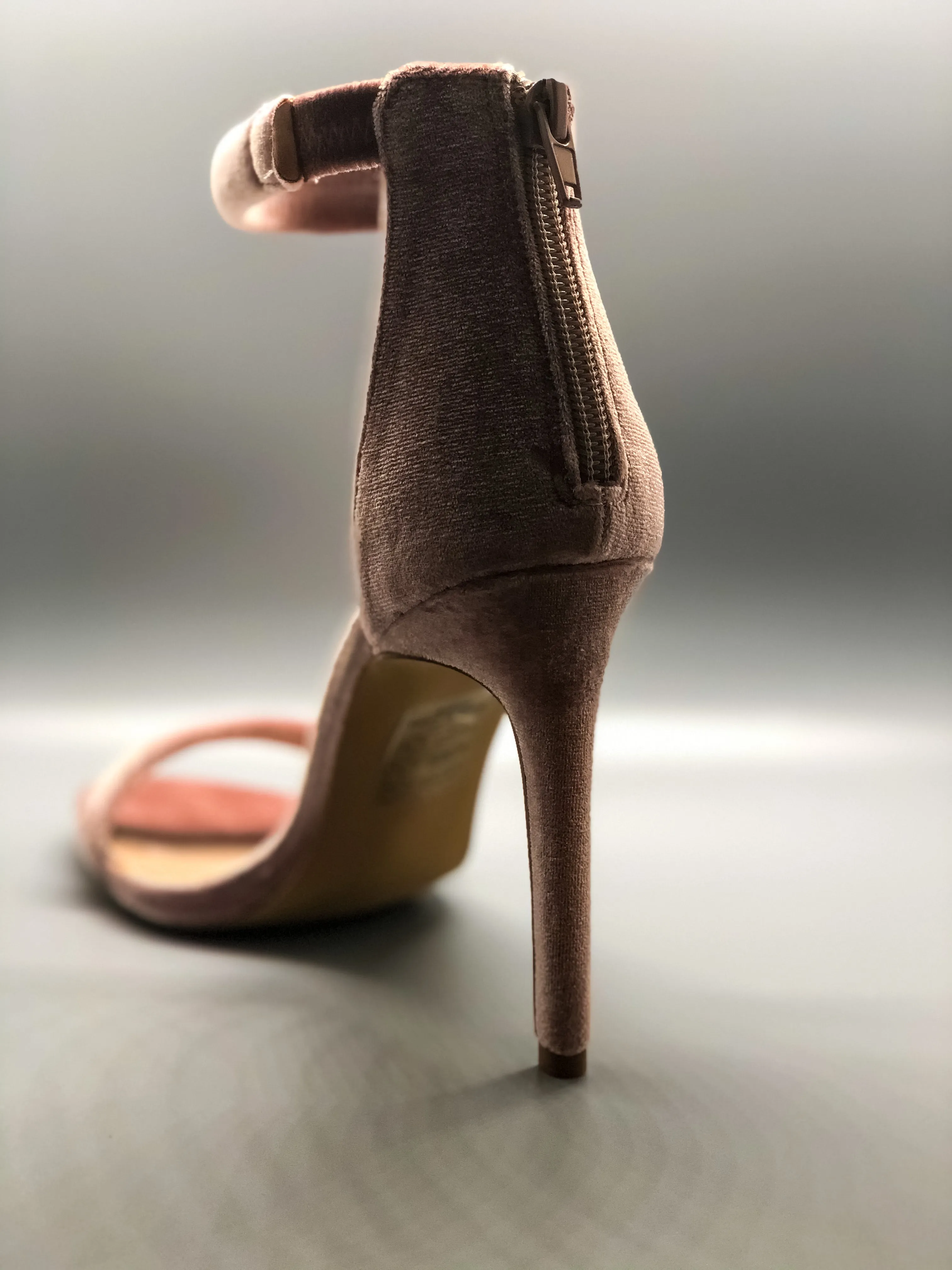 Mauve Velvet Single Sole Ankle Strap Heels