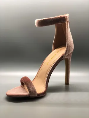 Mauve Velvet Single Sole Ankle Strap Heels