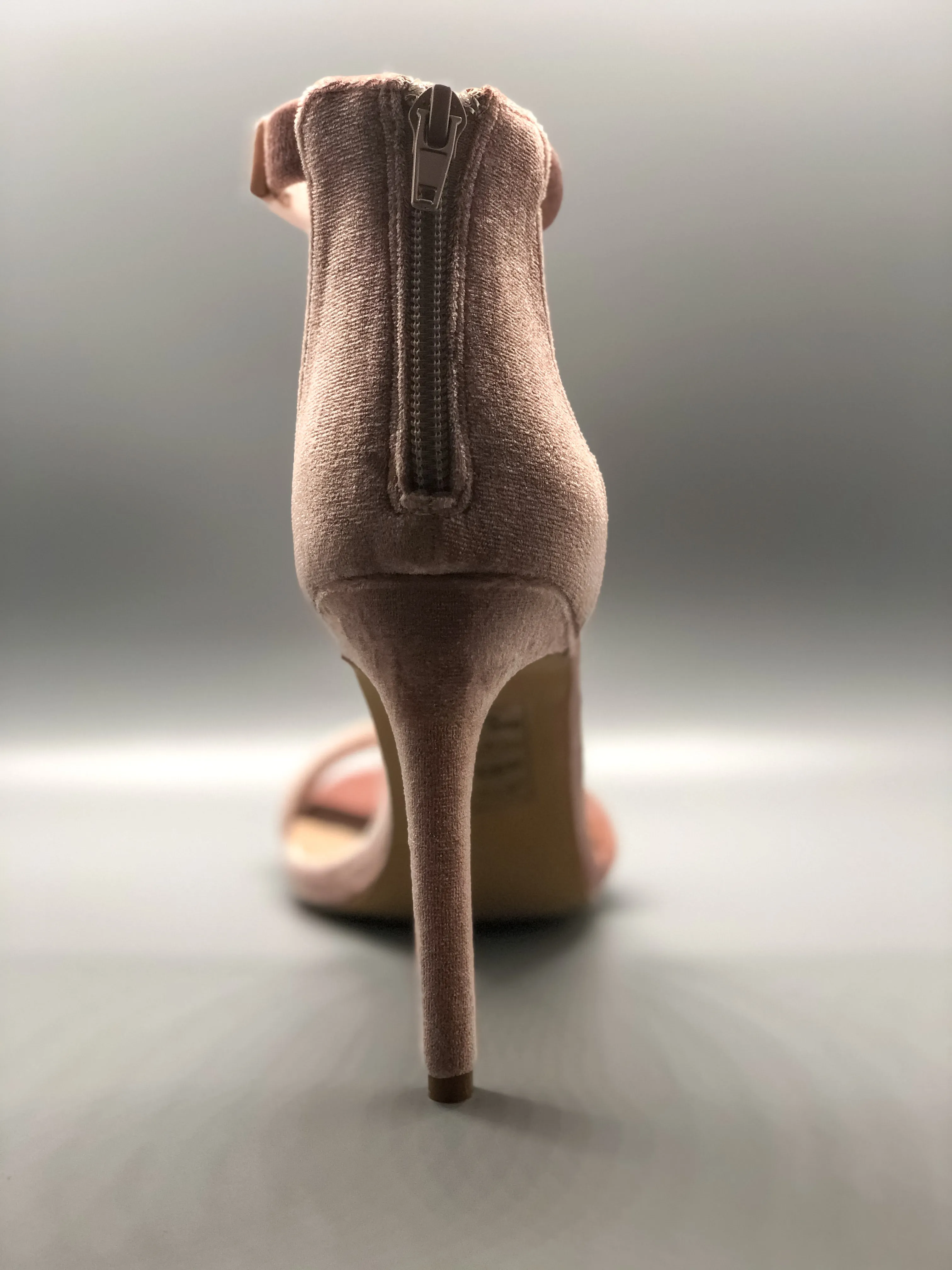 Mauve Velvet Single Sole Ankle Strap Heels