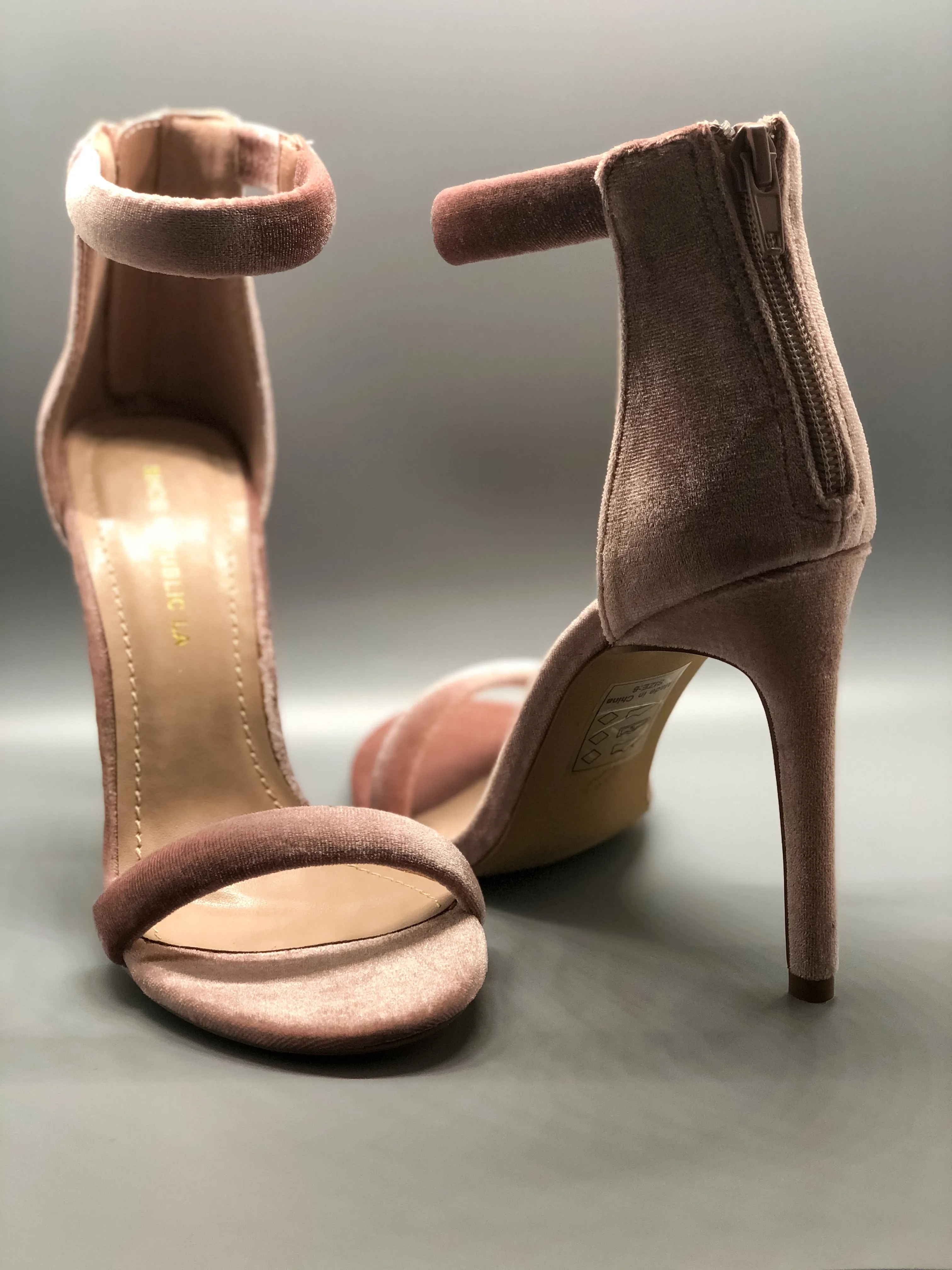 Mauve Velvet Single Sole Ankle Strap Heels