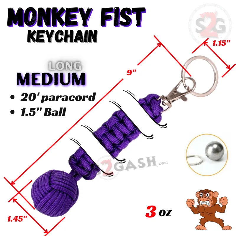 Medium Monkey Fist Self Defense Survival Keychain 20' Paracord - Purple