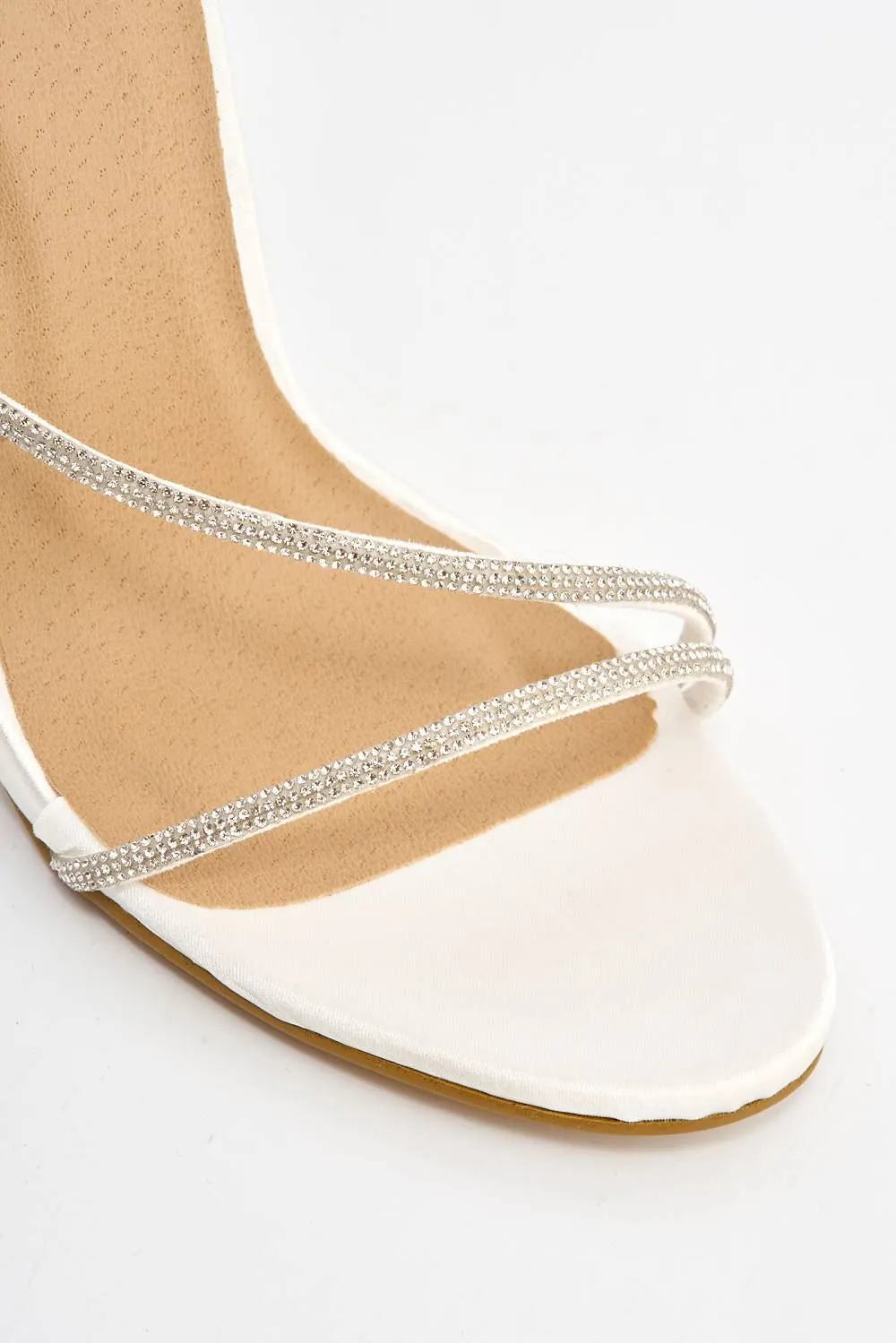 Melilla Diamante Straps Anklestrap Heeled Sandal in Ivory Satin