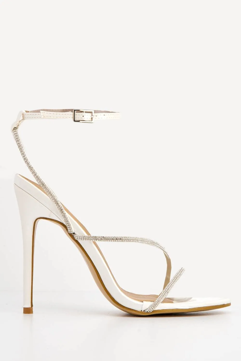 Melilla Diamante Straps Anklestrap Heeled Sandal in Ivory Satin