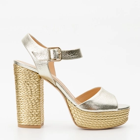 Low Profile Footbed Design The Tampico Platform Heel Gold Leather Women Sandal