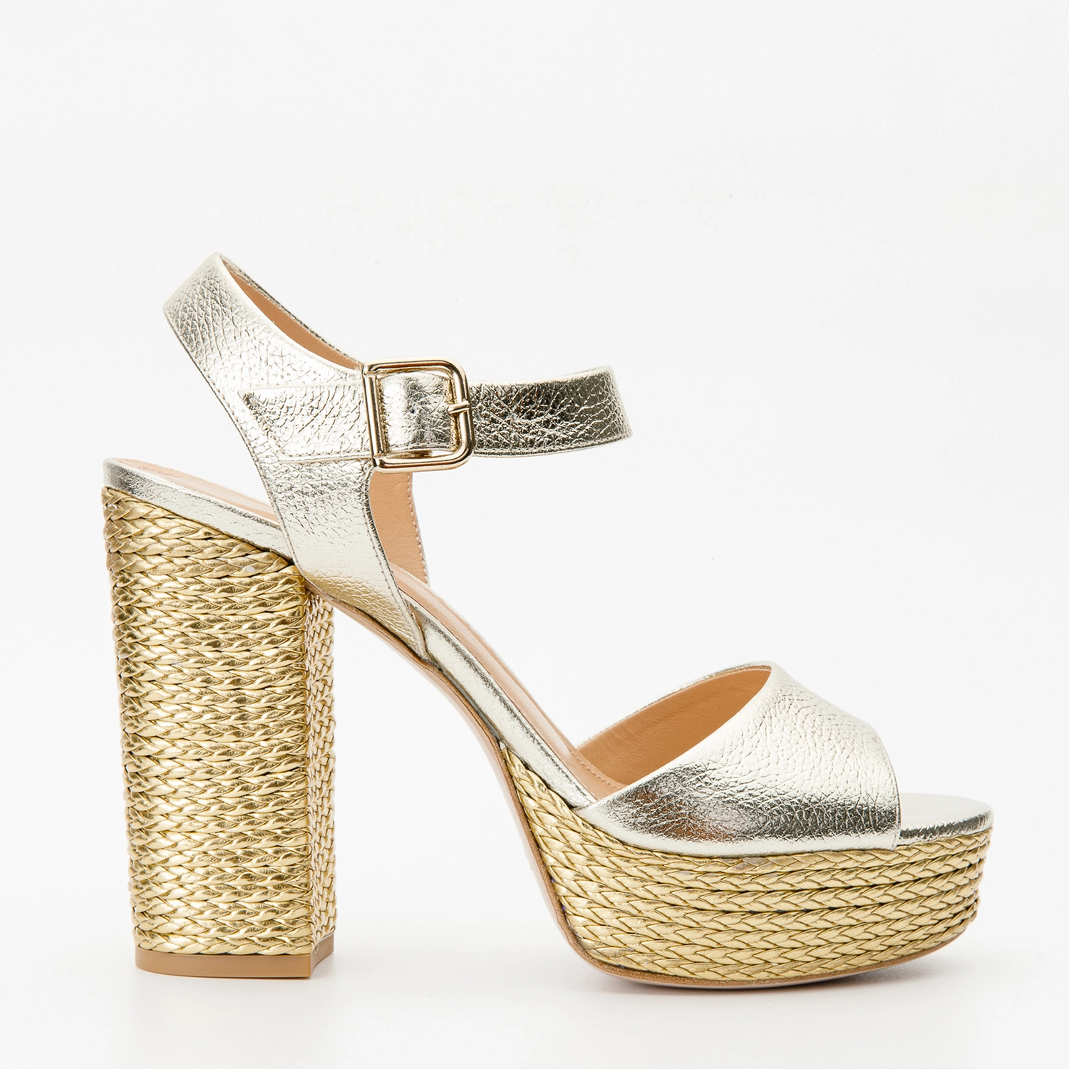Low Profile Footbed Design The Tampico Platform Heel Gold Leather Women Sandal