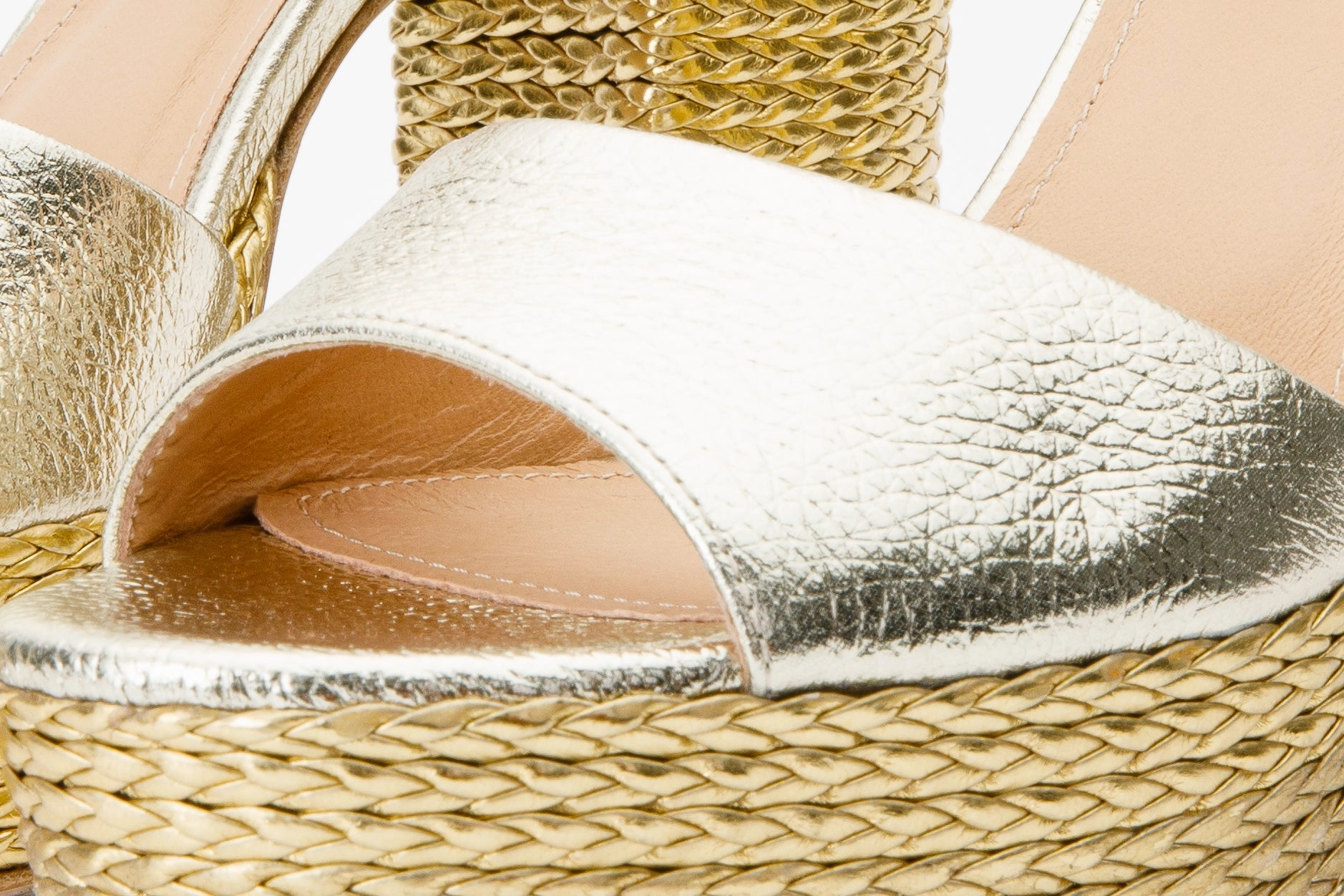 The Tampico Platform Heel Gold Leather Women Sandal Buckle Detail