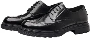 Men Leather Lace Up Platform Block Heel Business Oxford Shoes Men's Comfort Hand Stitched Formal Derby Shoes