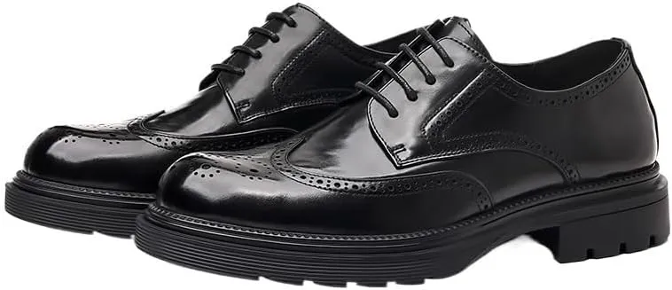 Men Leather Lace Up Platform Block Heel Business Oxford Shoes Men's Comfort Hand Stitched Formal Derby Shoes