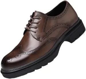 Men Leather Lace Up Platform Block Heel Business Oxford Shoes Men's Comfort Hand Stitched Formal Derby Shoes
