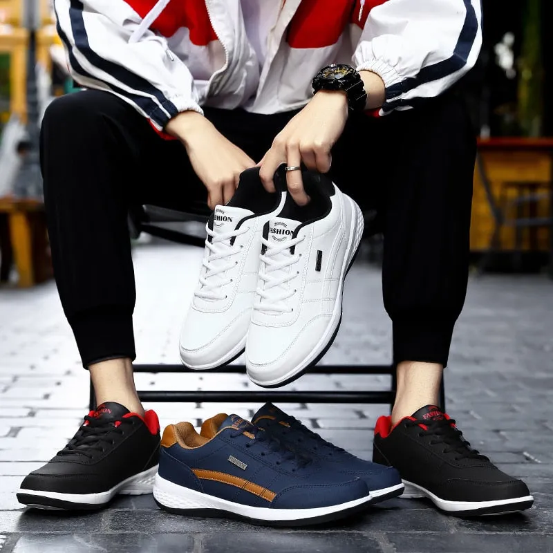 Men&#39;s Sports Casual Sneakers Leather Shoes Waterproof  Outdoor Comfortable Flat Walking Shoe Man Athletic