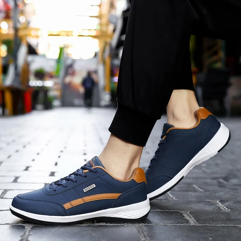 Men&#39;s Sports Casual Sneakers Leather Shoes Waterproof  Outdoor Comfortable Flat Walking Shoe Man Athletic