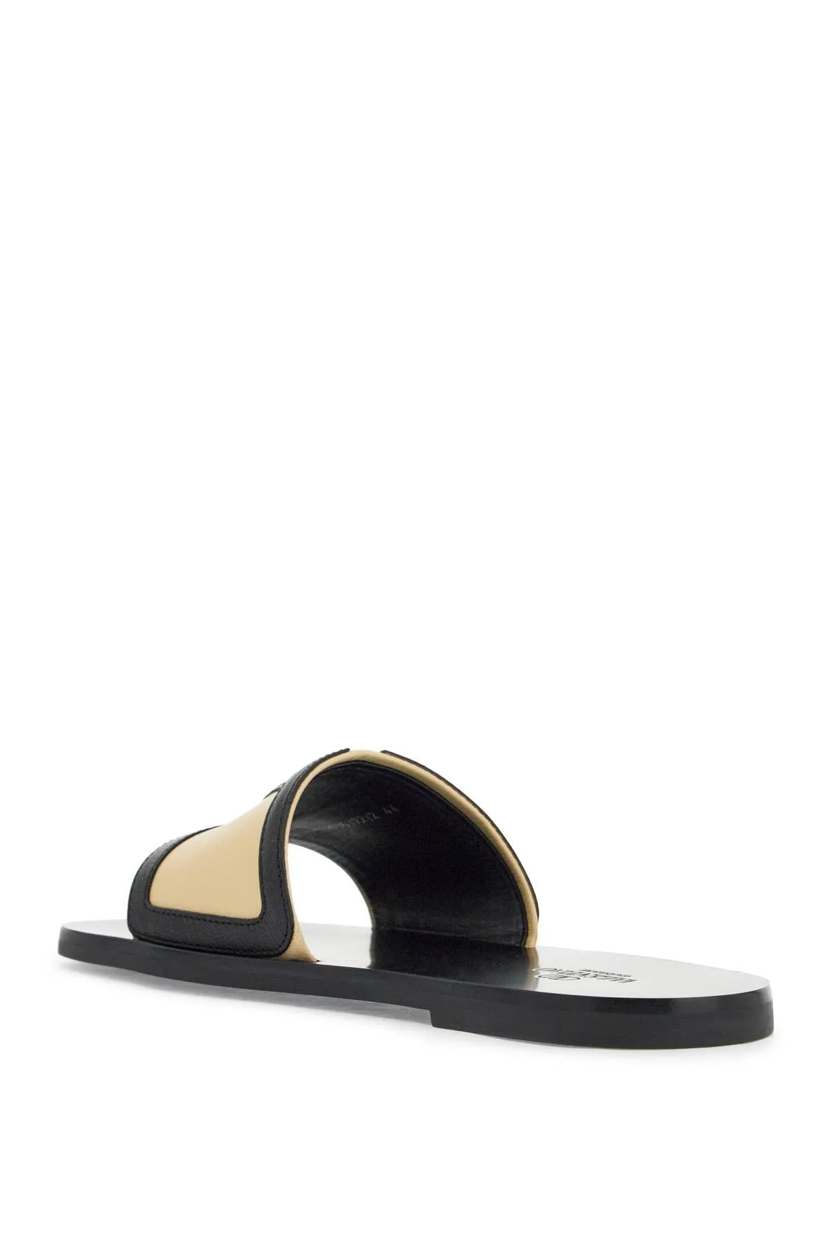 men's black and beige goat leather slippers with central strap 6Y2S0J72THG SHELL/NERO