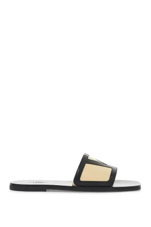men's black and beige goat leather slippers with central strap 6Y2S0J72THG SHELL/NERO