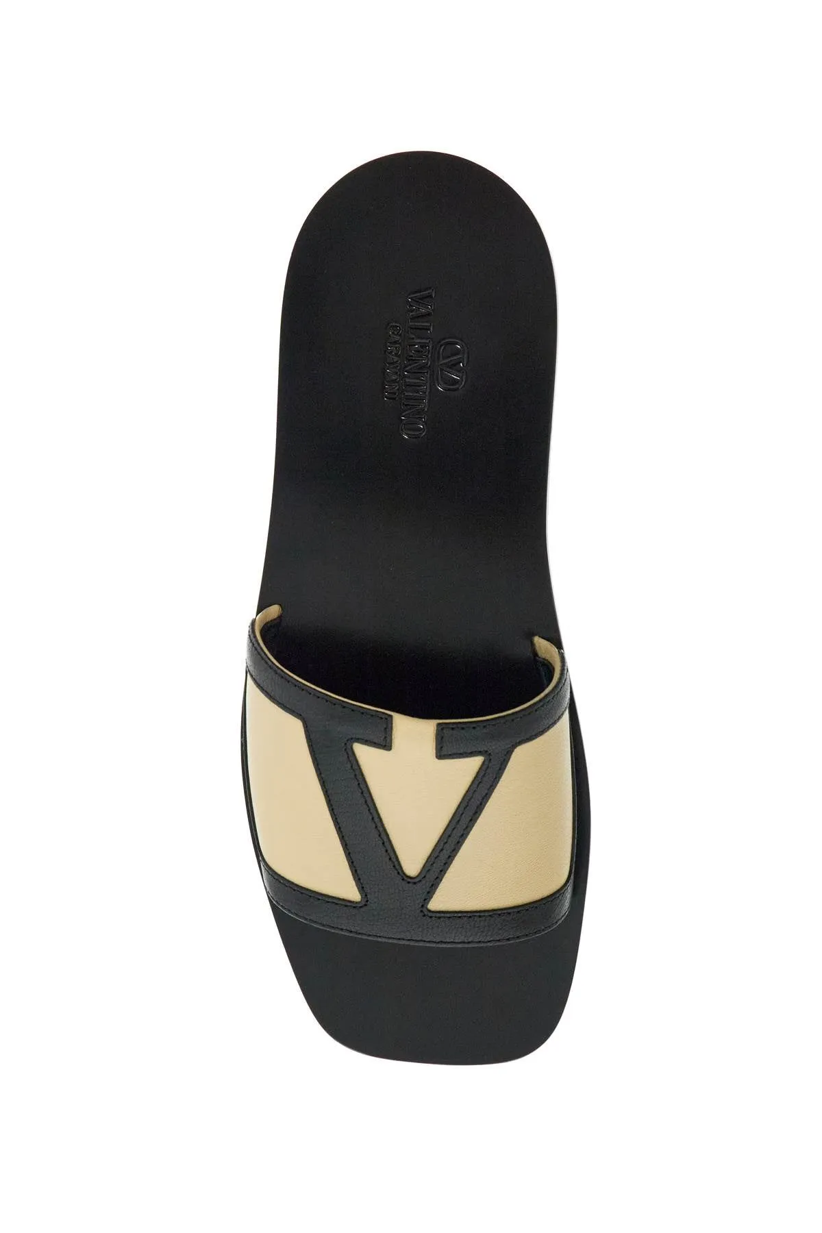 men's black and beige goat leather slippers with central strap 6Y2S0J72THG SHELL/NERO