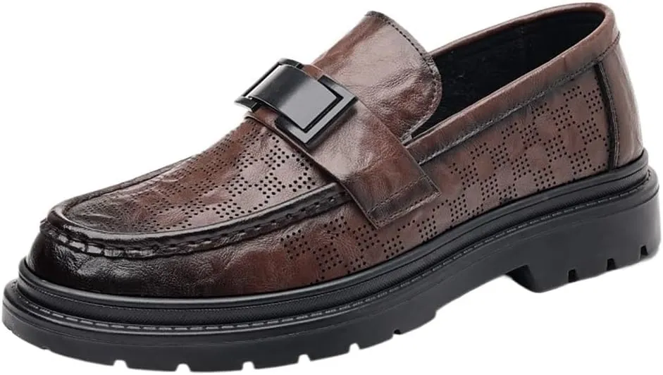 Men's Black Loafers, Breathable Leather Slip-On Shoes, Comfortable Business & Casual Work Shoes, Formal Leather Dress Shoes for Men