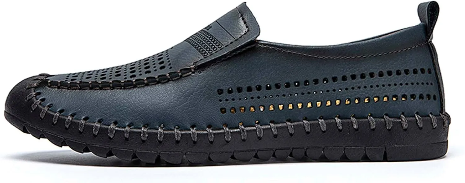 Men's Breathable Walking Shoes Comfortable Casual Leather Shoes Lightweight Loafers Retro Business Office Shoes Hollowed Out Leather Casual Shoes Outdoor Hiking Driving Shoes