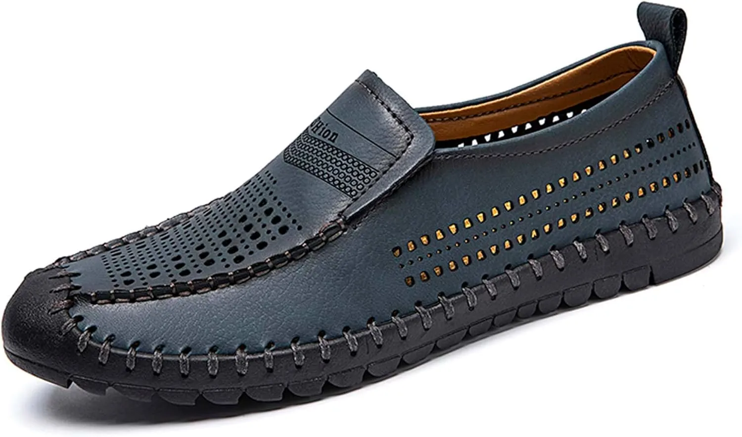 Men's Breathable Walking Shoes Comfortable Casual Leather Shoes Lightweight Loafers Retro Business Office Shoes Hollowed Out Leather Casual Shoes Outdoor Hiking Driving Shoes