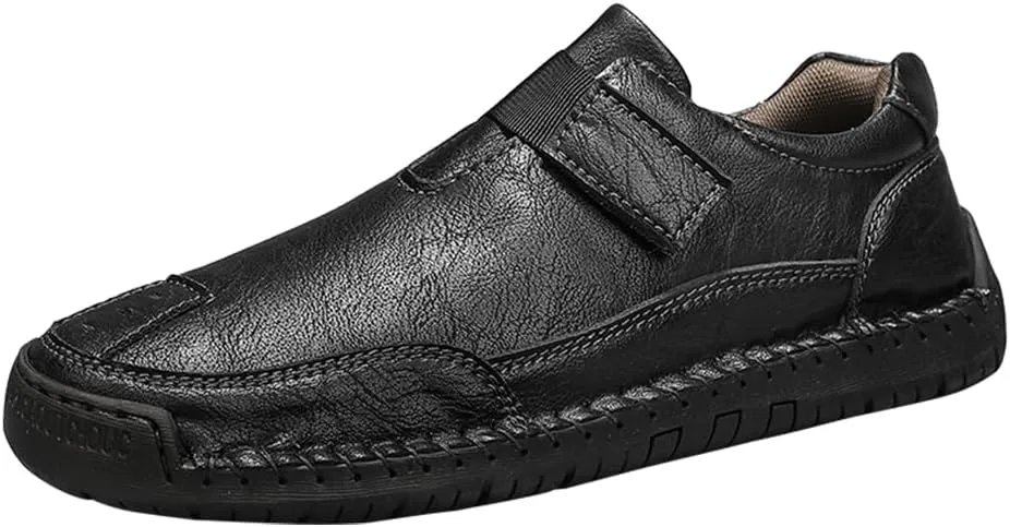 Men's Casual Leather Shoes Premium Microfibre Leather Upper Business Walking Work Driving Hook Loop Lightweight Comfortable