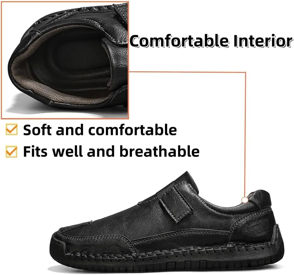 Men's Casual Leather Shoes Premium Microfibre Leather Upper Business Walking Work Driving Hook Loop Lightweight Comfortable