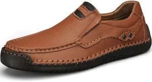 Men's Classic Vintage Leather Hand Stitched Flat Loafers Outdoor Comfortable Non-Slip Lightweight Driving Casual Shoes