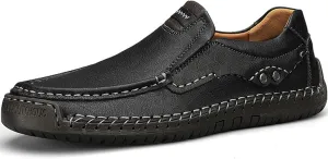 Men's Classic Vintage Leather Hand Stitched Flat Loafers Outdoor Comfortable Non-Slip Lightweight Driving Casual Shoes