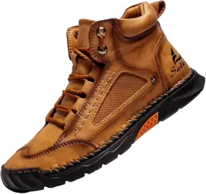 Men's Comfortable Handmade Leather Boots, Stylish hand-stitched Waterproof Arch Support Ankle boots
