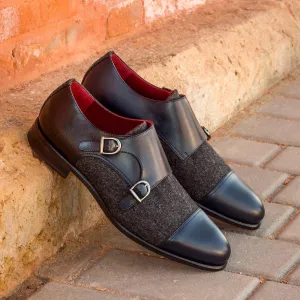 Men's Double Monk Leather Shoes Wide Plus Size Grey Black 2536