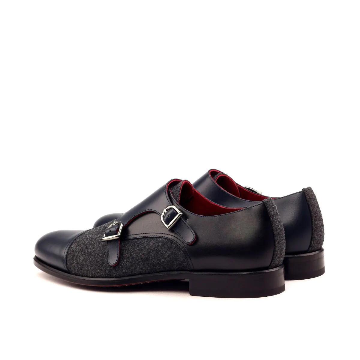 Men's Double Monk Leather Shoes Wide Plus Size Grey Black 2536