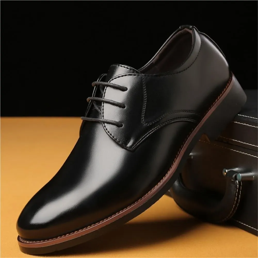 Men's Formal Business Dress Shoes Leather Lace Up Classic Office Wear Comfortable Wedding Non Slip Genuine Leather