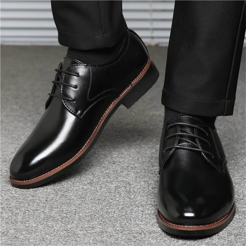 Men's Formal Business Dress Shoes Leather Lace Up Classic Office Wear Comfortable Wedding Non Slip Genuine Leather