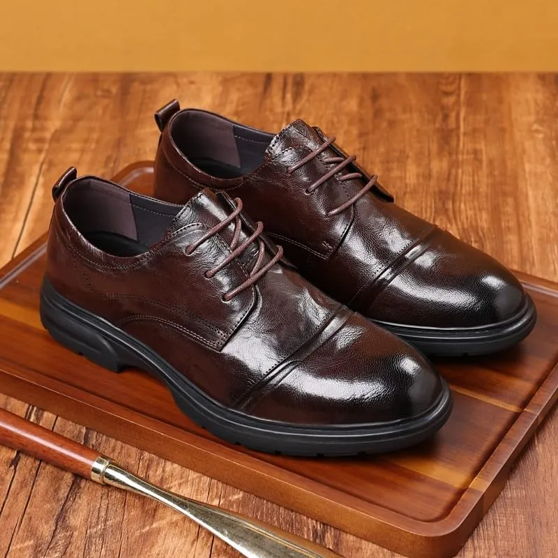 Men's Genuine Leather Hand Stitched Dress Oxfords Formal Business Office Derby Shoes