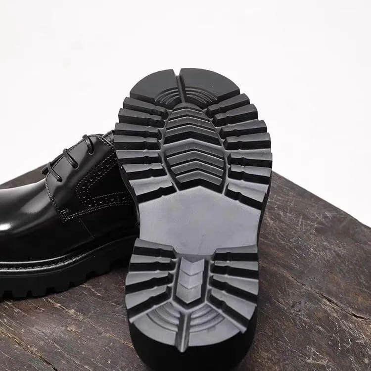 Men's Genuine Leather Hand Stitched Dress Oxfords Luxury Round Toe Slip-On Lug Sole Office Business Dress Shoes