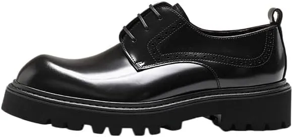 Men's Genuine Leather Hand Stitched Dress Oxfords Luxury Round Toe Slip-On Lug Sole Office Business Dress Shoes