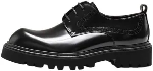 Men's Genuine Leather Hand Stitched Dress Oxfords Luxury Round Toe Slip-On Lug Sole Office Business Dress Shoes