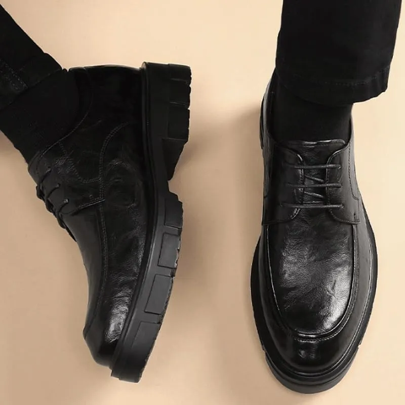 Men's Genuine Leather Hand Stitched Dress Oxfords Retro Comfortable Business Non-Slip Softsole Walking Derby Shoes
