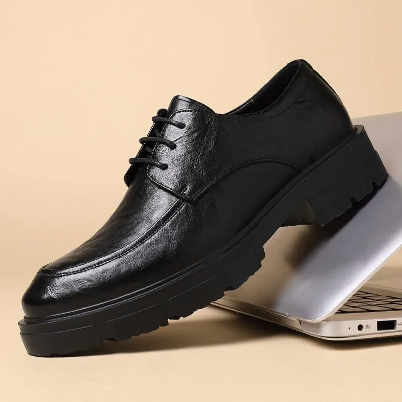 Men's Genuine Leather Hand Stitched Dress Oxfords Retro Comfortable Business Non-Slip Softsole Walking Derby Shoes