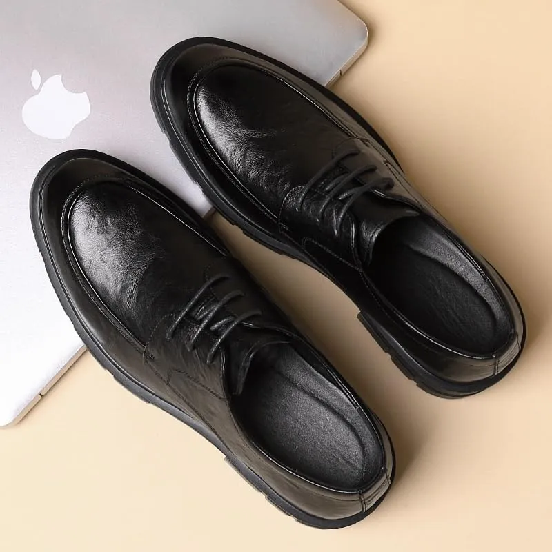 Men's Genuine Leather Hand Stitched Dress Oxfords Retro Comfortable Business Non-Slip Softsole Walking Derby Shoes