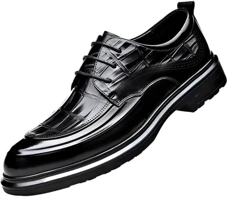 Men's Genuine Leather Hand Stitched Dress Oxfords Washed Demin Shoes Fashion Plain Toe Lace up Low Top
