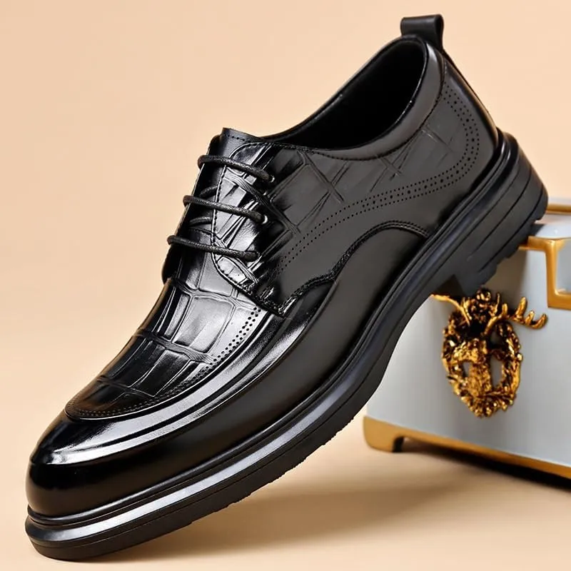 Men's Genuine Leather Hand Stitched Dress Oxfords Washed Demin Shoes Fashion Plain Toe Lace up Low Top