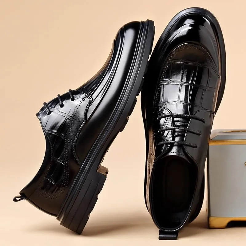 Men's Genuine Leather Hand Stitched Dress Oxfords Washed Demin Shoes Fashion Plain Toe Lace up Low Top